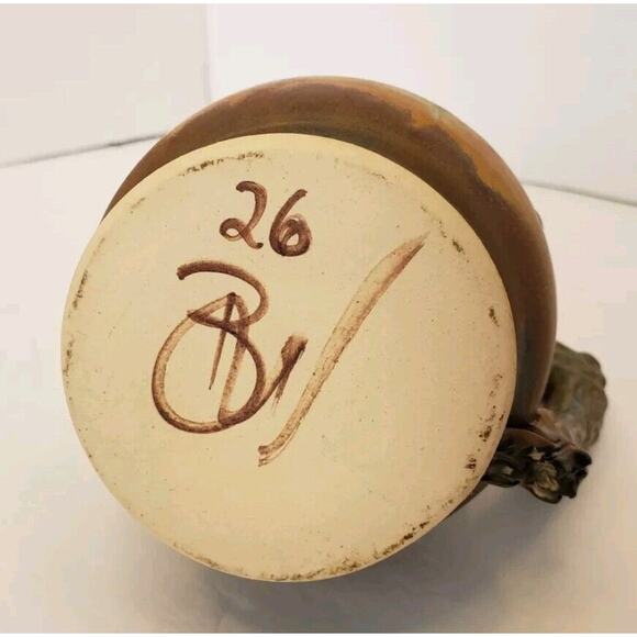 Vintage Artisan Pottery Ewer Jug w/ Stopper Oak Leaves Acorn Twig Fall Signed - Picture 12 of 14